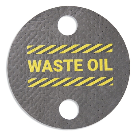 Pig Absorbent Barrel Top Safety Message Mat w Poly Backing Waste Oil For 55 gal. drums w 2 bungs, 25PK SGN1208